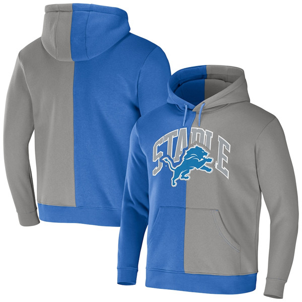 Detroit Lions Blue Grey Split Logo Pullover Hoodie